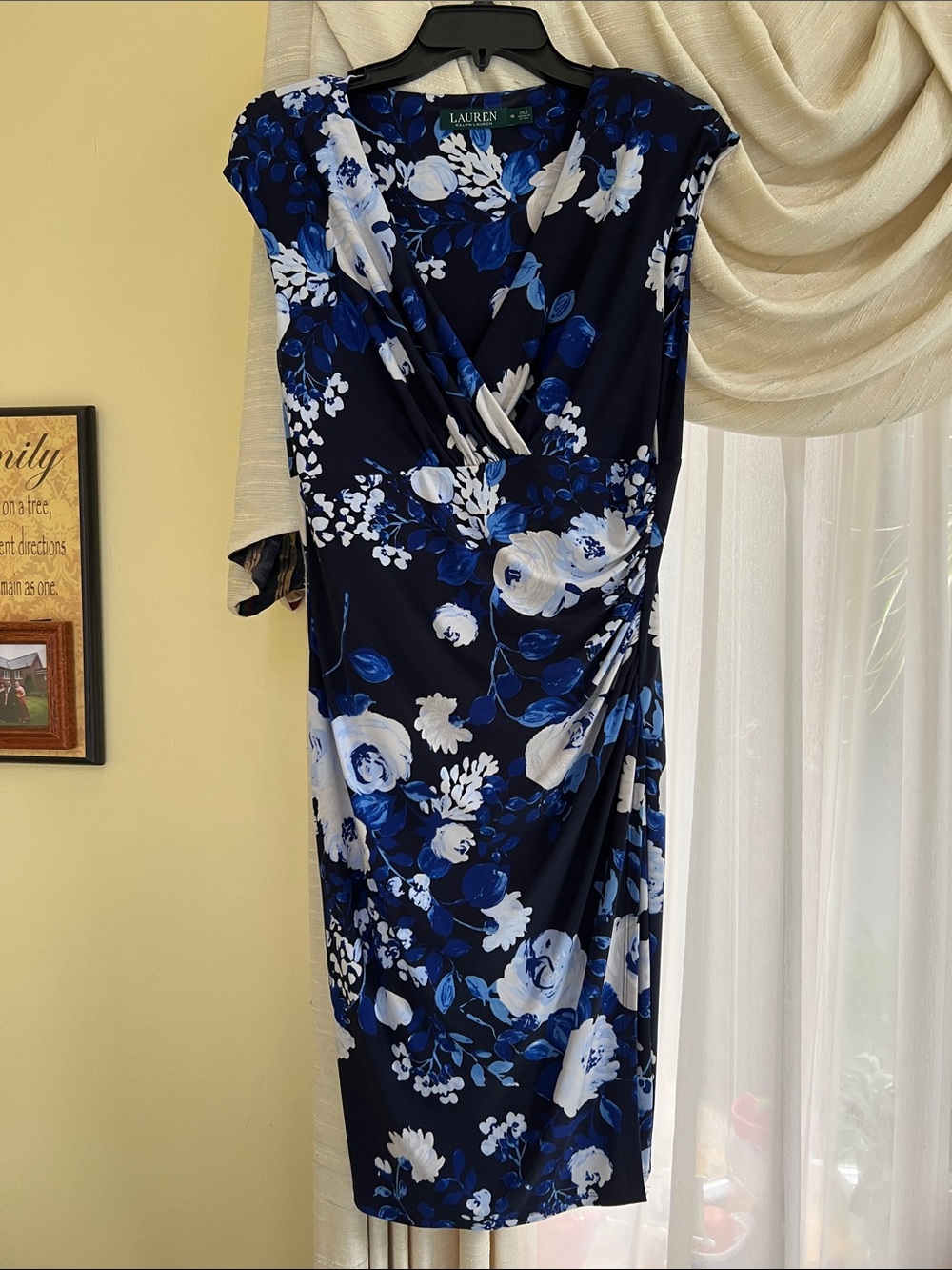 Lauren Ralph Lauren Navy Floral Faux-Wrap Midi Dress